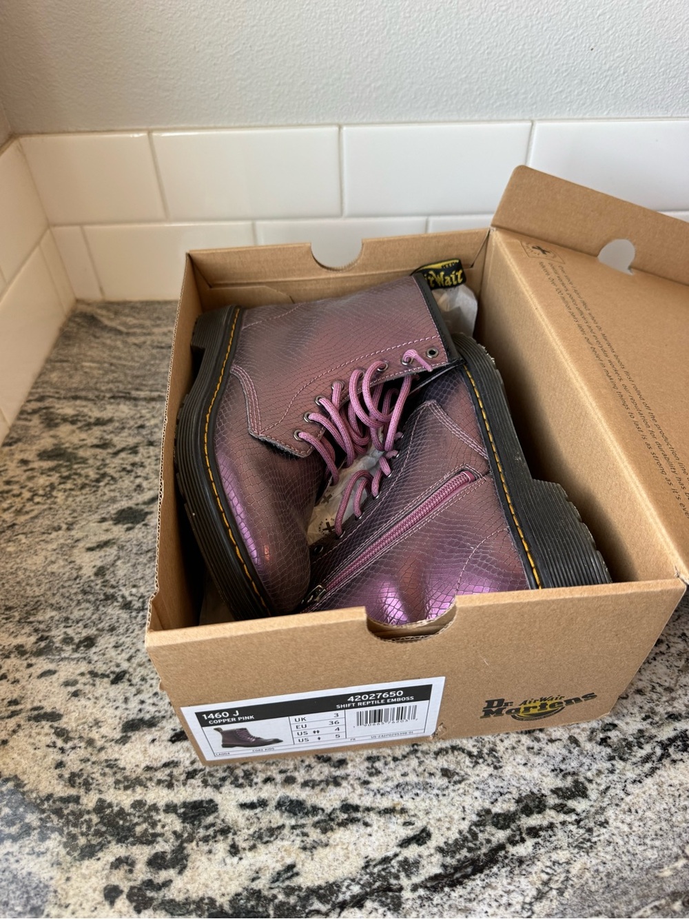 Dr. Martens Girl’s Zip Up Combat Boot. Purple Metallic. Size 5/ EU 36. EUC - Picture 8 of 9
